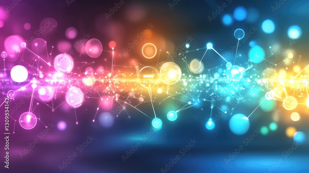 Poster digital landscape showing multicultural communication flow using speech and language symbols.