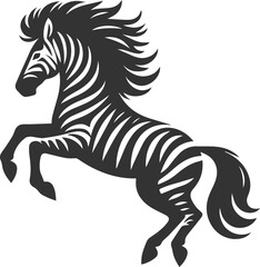 Zebra jumping with its mane flaring out out animal silhouette