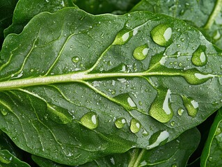 Fototapeta premium Explore the intricate details of nature with this Artistic macro shot of leafy greens, highlighting botanical texture and vibrant color Delve into the fascinating world of spinach, kale, lettuce, and