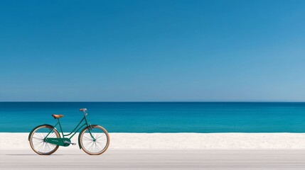 Fototapeta premium Bicycle ride adventure cyclist race along stunning beachfront travel journey sunny day scenic view