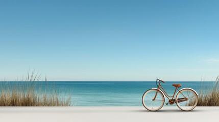 Fototapeta premium Bicycle ride by the ocean cyclist adventure beachfront travel race scenic view relaxing environment