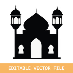 Traditional islamic window shapes in oriental style. Set of black silhouette eid mubarak decorative arches, mosque borders or moroccan gates. 