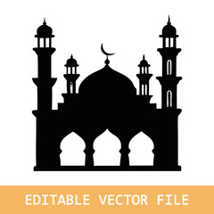 Eid Mubarak night mosque silhouette for Ramadan design
