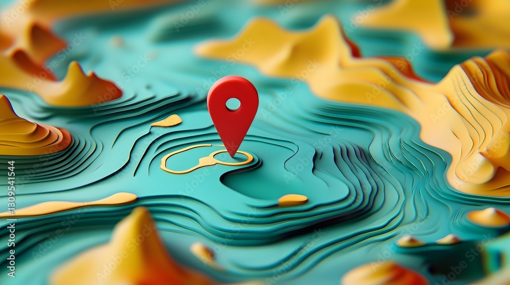 Aufkleber Vibrant Paper Cutout Terrain with Location Marker Symbolizing Adventure and Discovery on a Journey of and Wanderlust  Conceptual Image Representing Travel Tourism
