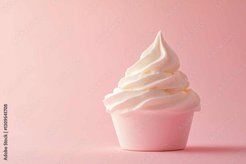 Poster whipped cream dessert on a pink background with soft texture showcasing sweetness and simplicity