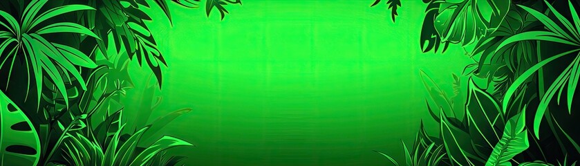 Obraz premium Lush green foliage frame, jungle backdrop. Website banner