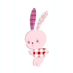 easter bunny in pink illustration. Cute Rabbit drawing for prints