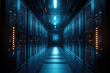 Futuristic Server Room Data Center Network Technology Infrastructure
