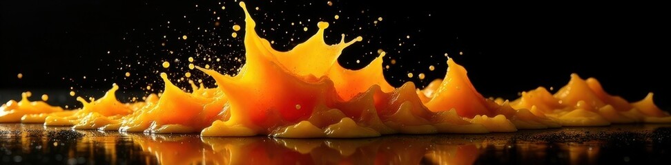 Orange juice exploding, slow motion, black background, element, macro, advertising
