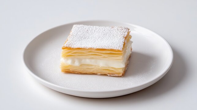 A white plate with a dessert on it