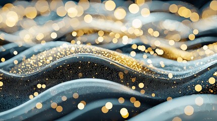 Fototapeta premium Elegant Abstract Golden Bokeh Lights on Wavy Dark Surface – High-Quality Digital Art for Creative Design and Decoration