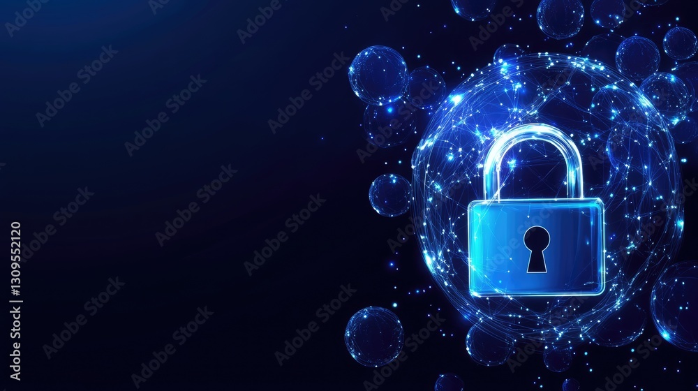 Poster secure online messaging concept with a padlock and text bubbles.