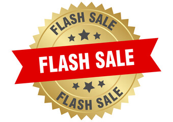 flash sale. flash sale round red and gold label isolated on transparent background