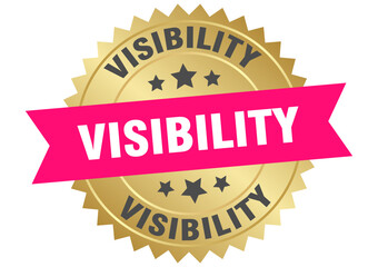 visibility. visibility round pink and gold label isolated on transparent background