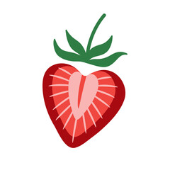 Half of a strawberry in a flat style. Bright heart shaped strawberry isolated on white background. Can be used as a vector icon, sticker, greeting card etc.