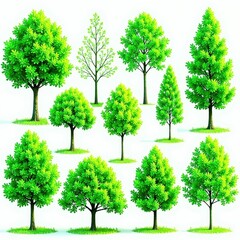 Obraz premium Diverse collection of lush green trees against a bright white background , clip art, flora, asset