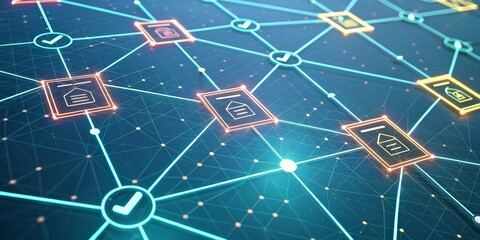 Secure Data Network Document Flow with Checkmarks, data security , blockchain
