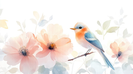 Obraz premium Watercolor Bird and Flowers