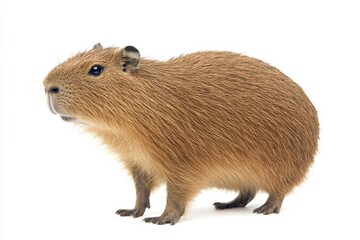 Capybara standing calmly in front of a plain background during a soft light moment in the studio