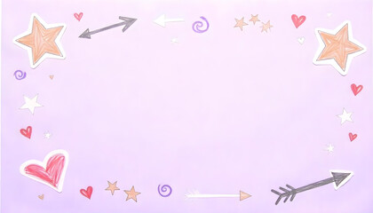 A playful abstract background featuring colorful hand-drawn symbols such as stars, hearts, spirals, and arrows scattered across a textured pastel canvas