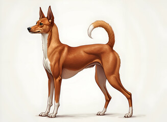 Basenji Dog Standing Profile with Unique Tail and Elegant Stance