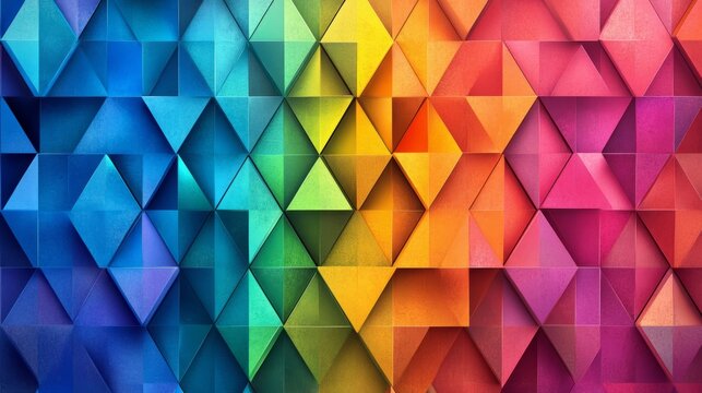 Modern geometric background featuring interlocking rainbow-colored triangles, celebrating unity in diversity