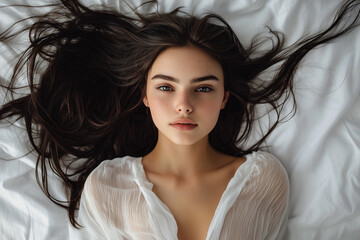 Fototapeta premium Gorgeous Portrait on Soft Bedding