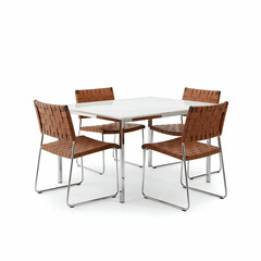 Fototapeta premium Dining Table with Leather Woven Chairs Isolated on White Background