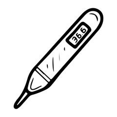 Medical thermometer. Hand drawn doodle. Nurse's tool for measuring patient's temperature. Electronic device. Vector line art illustration.