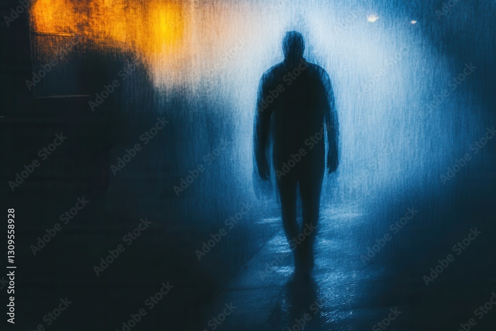 Poster Dark silhouettes emerge through blurred shadows in a mysterious, fear filled setting Generative AI