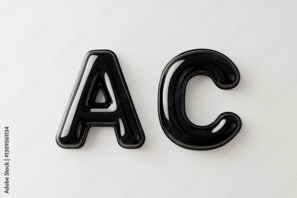 Poster black glossy letters ac on a neutral background, showcasing modern design and simplicity