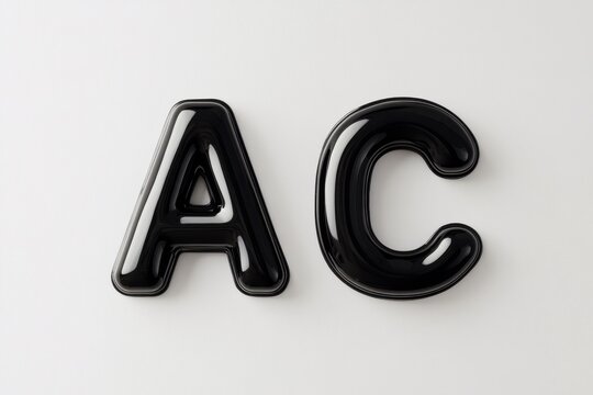 Black glossy letters AC on a neutral background, showcasing modern design and simplicity