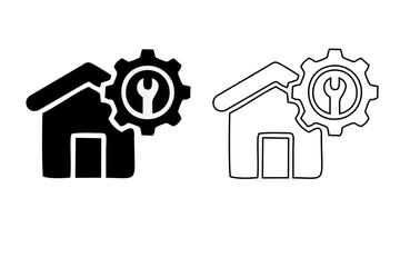 A set of line icons related to construction. Construct, worker, tools, machines, oil, wall, drill, measure, excavator and so on. Vector outline icons set.