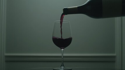 A glass of red wine is poured into a wine glass