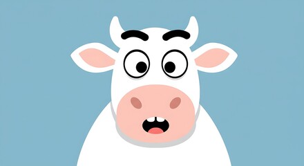 Fototapeta premium Cartoon Cow Illustration with Surprised Expression on a Light Blue Background