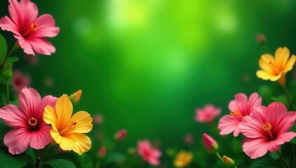Vibrant pink & yellow blooms, lush green backdrop , flower arrangement, floral design, beauty