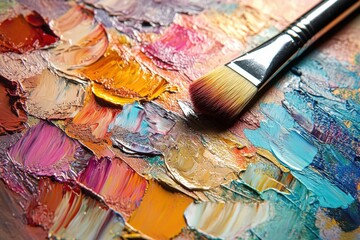 Fototapeta premium Vibrant oil paint palette with brushstrokes. Perfect for art, creativity, and painting projects.