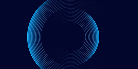 Blue abstract background with spiral circle lines, technology futuristic template. Vector illustration.