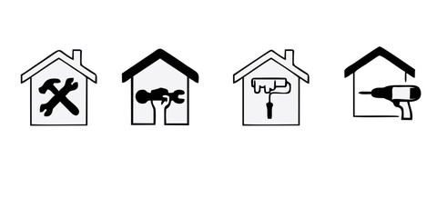 A set of line icons related to construction. Construct, worker, tools, machines, oil, wall, drill, measure, excavator and so on. Vector outline icons set.
