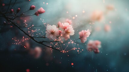 A dreamlike fusion of astrology and nature, where stars meet spring blossoms.
