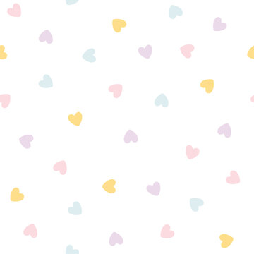 Fototapeta Hearts seamless pattern. Cute Hand-drawn nursery cartoon doodle in a pastel palette. Childish vector illustration, simple naive style. Perfect for printing fabrics, packaging, textiles, baby clothes