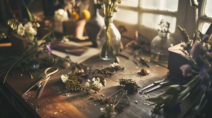 Fototapeta premium Floral Workshop: A Still Life of Creativity