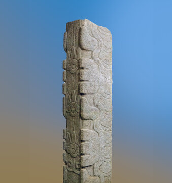 Ancient funerary stele found among ancient Olmecs ruins in in the Pacific coast of Guatemala