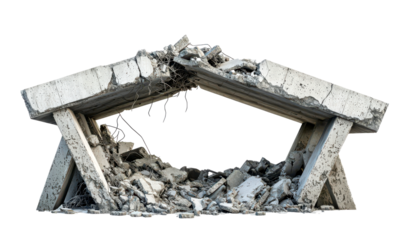Fragmented Bridge Structure Caused by Earthquake Damage and Ruin Isolate on Transparent Background, cutout, png
