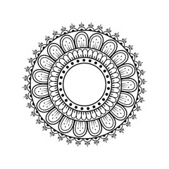 Black and White Geometric Mandala with Concentric Circular and Floral Inspired Elements