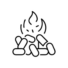 Wood pellets icon, black and white, biomass fuel and renewable heating