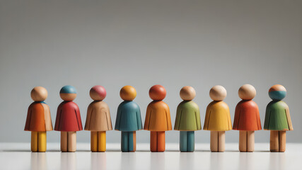 Colorful  Wooden figure peg dolls. creative thinking and human resources, Recruitment employee concept  AI generated image, ai