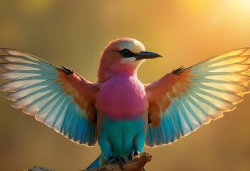 Obraz premium Burst of Color: The Lilac-Breasted Roller’s Dazzling Display in Sunset Light