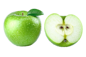 green apple with slice isolated on white background