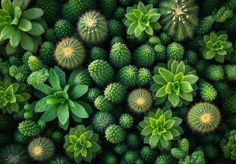 Fototapeta premium Lush Green Succulent and Cactus Garden Filled with Unique Textures and Shapes for Nature Lovers and Plant Enthusiasts